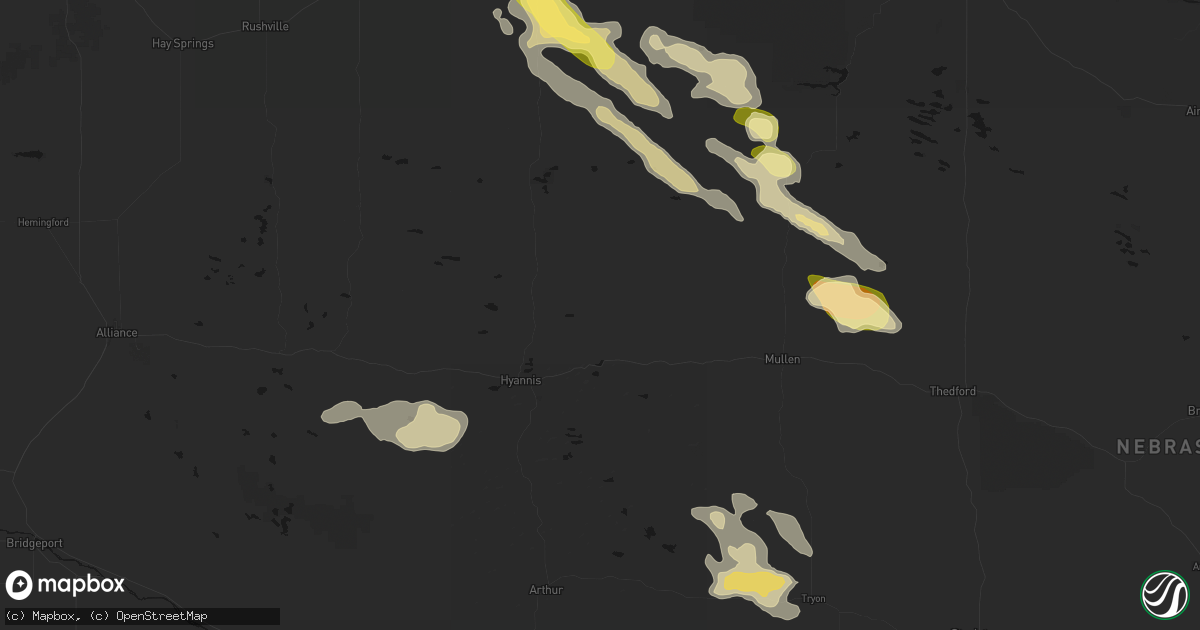 Hail map in Whitman, NE on August 24, 2026