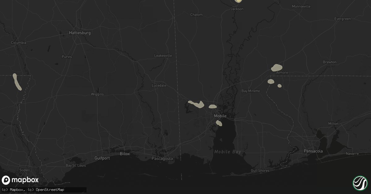 Hail map in Wilmer, AL on August 24, 2026