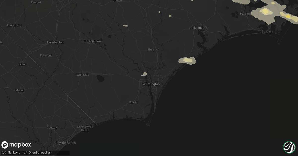 Hail map in Wilmington, NC on August 24, 2026