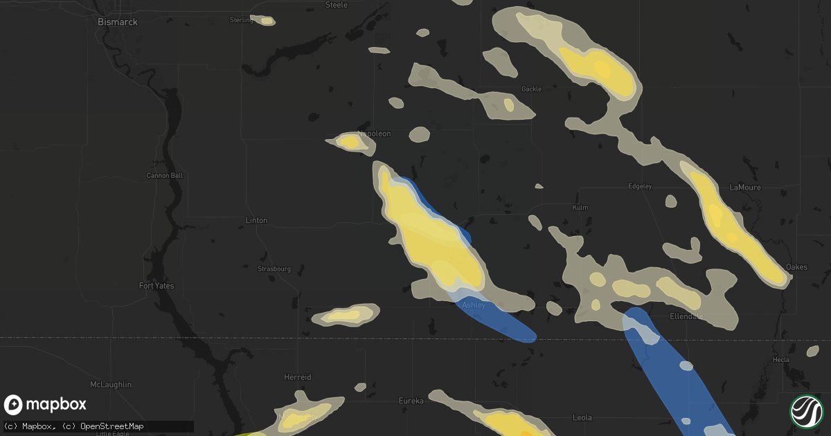 Hail map in Wishek, ND on August 24, 2026