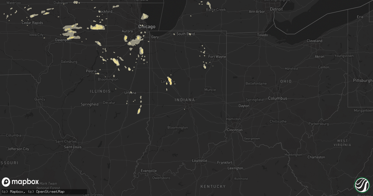 Hail map in Indiana on August 25, 2014