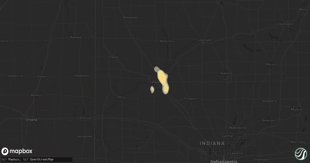 Hail map in Lafayette, IN on August 25, 2014