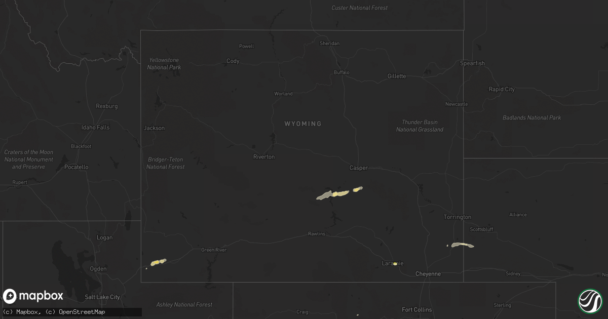 Hail map in Wyoming on August 25, 2014