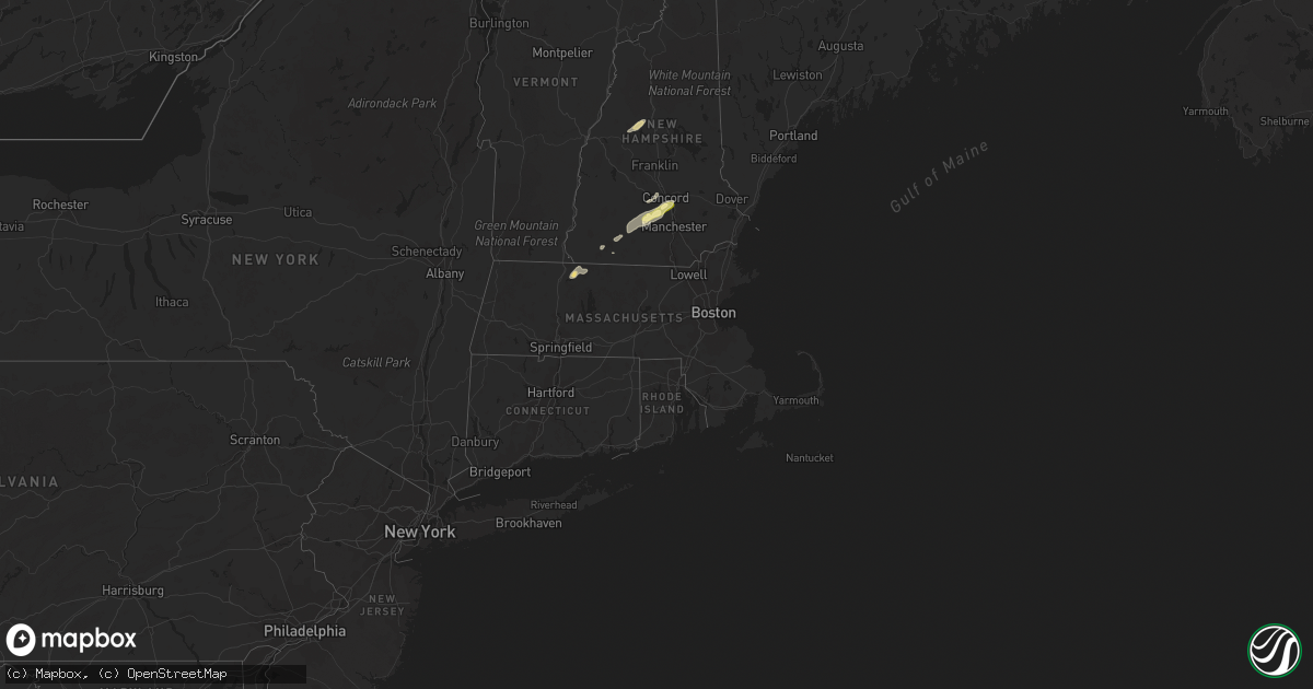 Hail map in Massachusetts on August 25, 2015