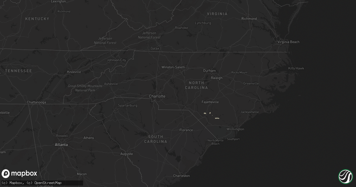 Hail map in North Carolina on August 25, 2015