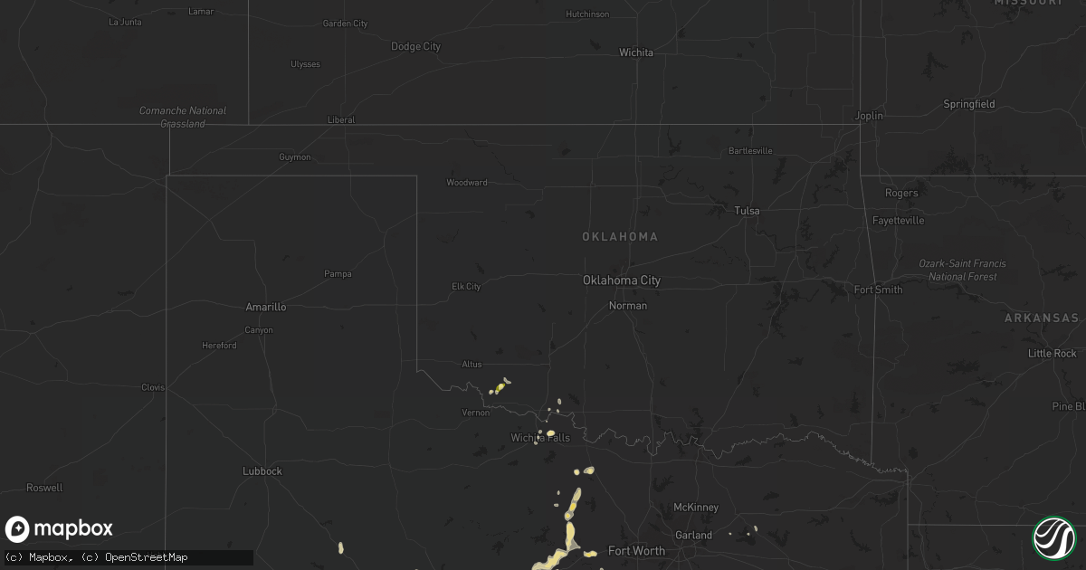 Hail map in Oklahoma on August 25, 2015