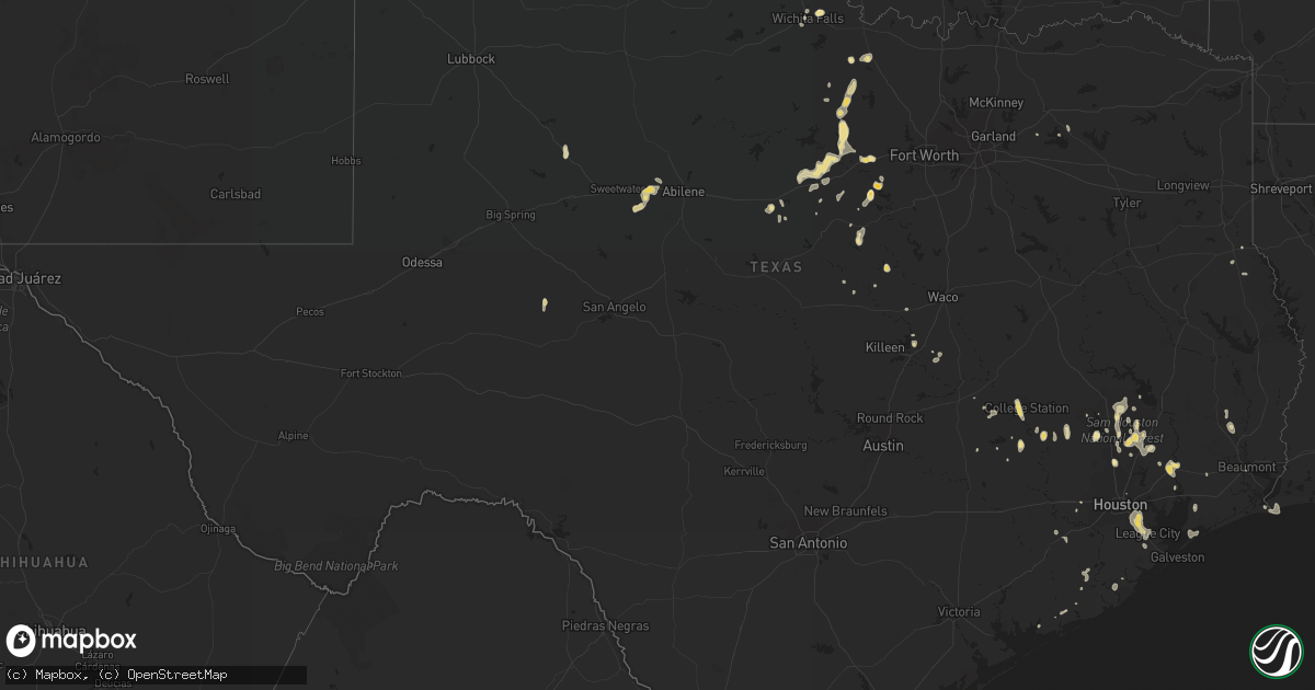 Hail map in Texas on August 25, 2015