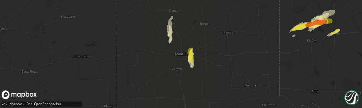 Hail map in Amarillo, TX on August 25, 2016