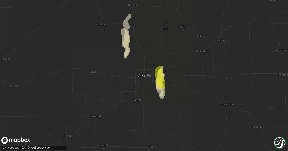 Hail map in Amarillo, TX on August 25, 2016