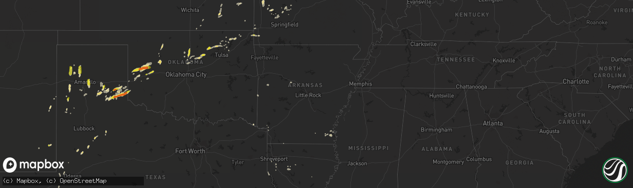 Hail map in Arkansas on August 25, 2016