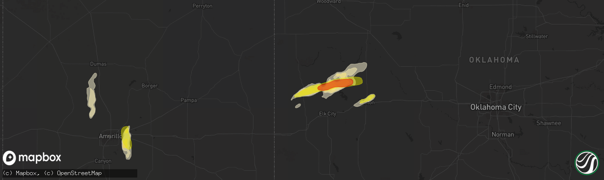 Hail map in Cheyenne, OK on August 25, 2016