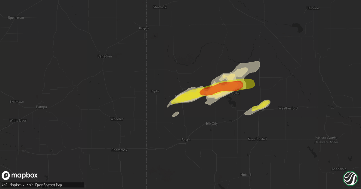 Hail map in Cheyenne, OK on August 25, 2016