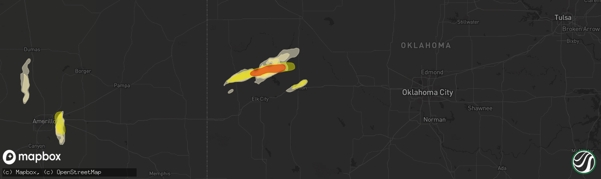 Hail map in Clinton, OK on August 25, 2016