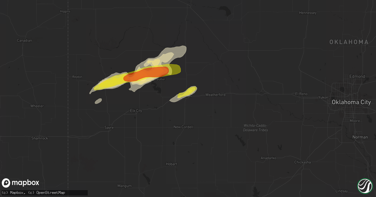 Hail map in Clinton, OK on August 25, 2016