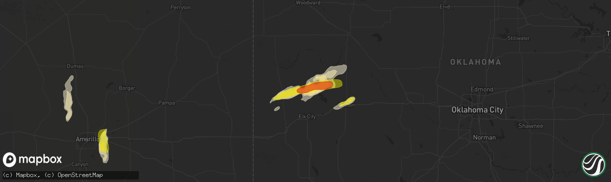 Hail map in Hammon, OK on August 25, 2016