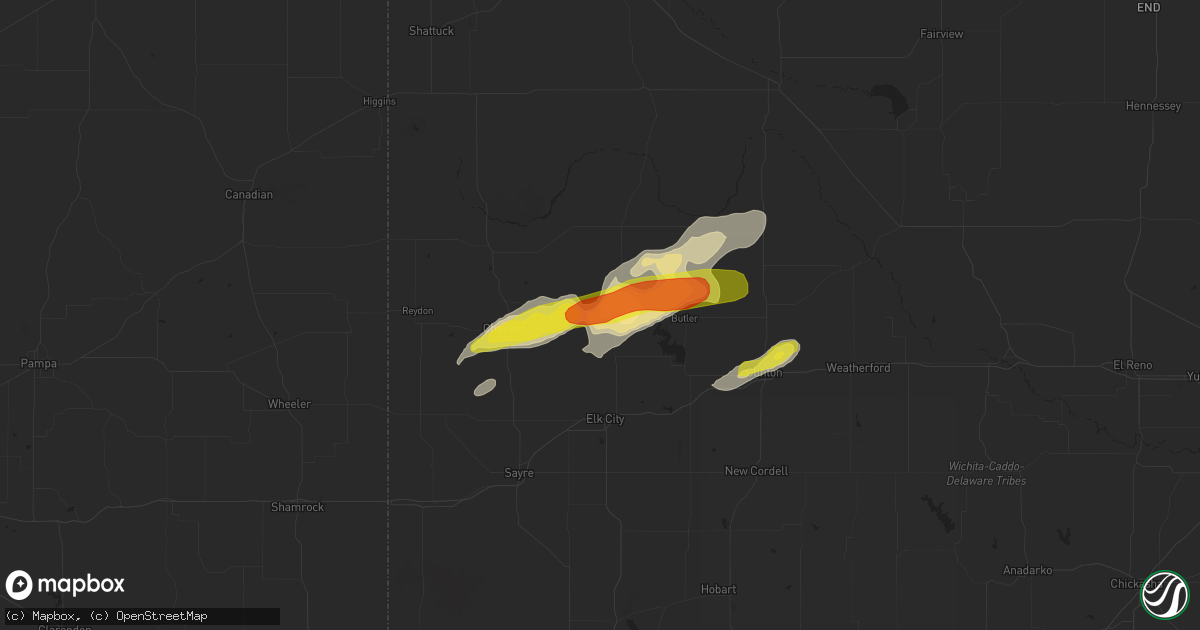 Hail map in Hammon, OK on August 25, 2016