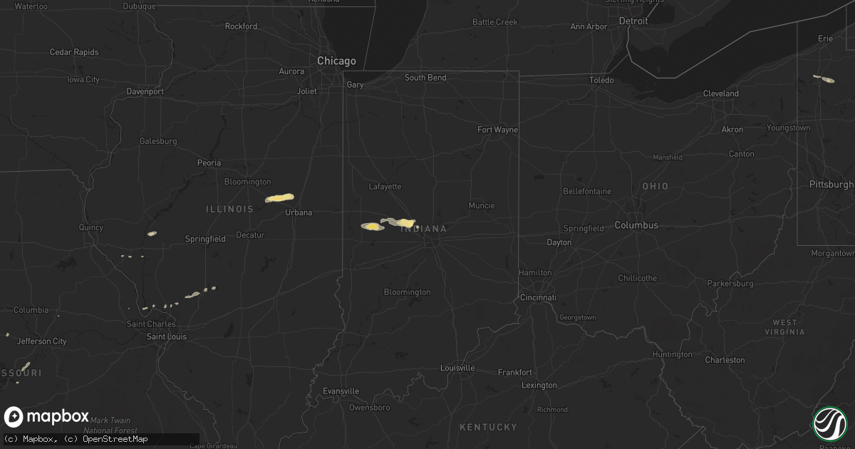 Hail map in Indiana on August 25, 2016
