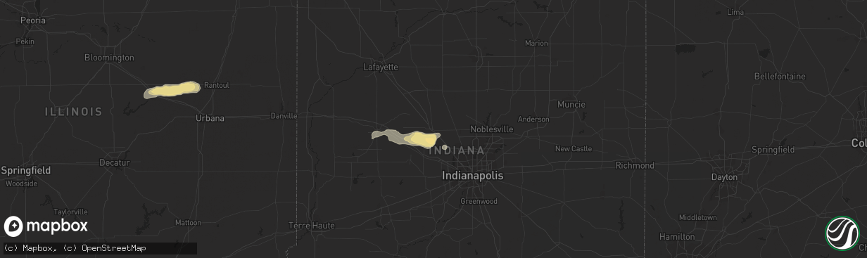 Hail map in Lebanon, IN on August 25, 2016