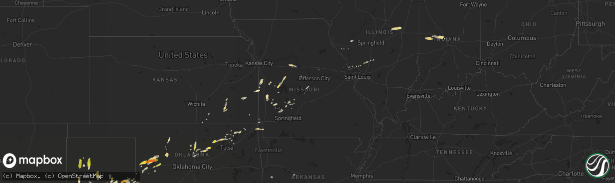 Hail map in Missouri on August 25, 2016