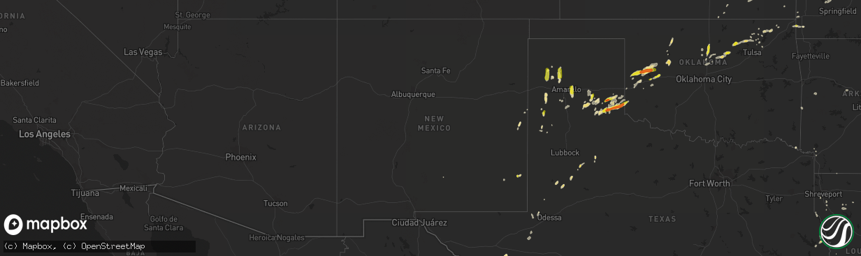 Hail map in New Mexico on August 25, 2016