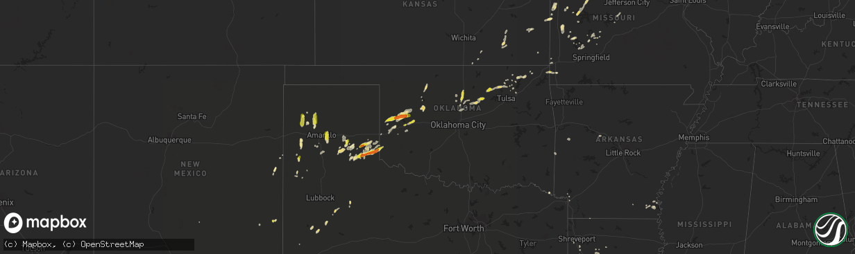 Hail map in Oklahoma on August 25, 2016