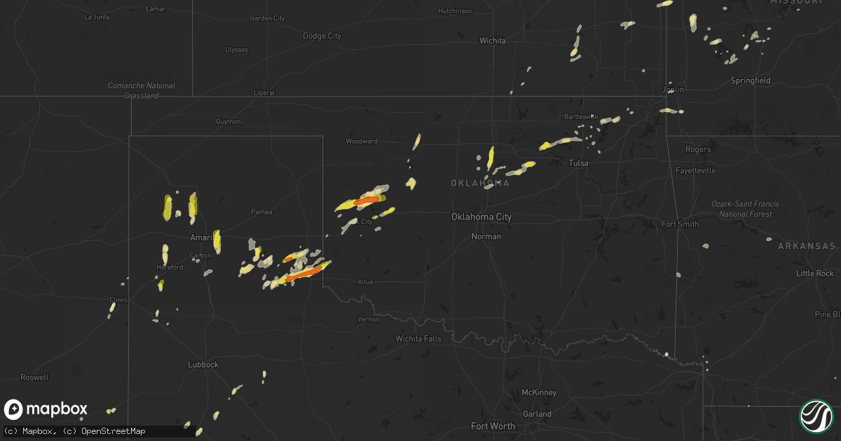 Hail map in Oklahoma on August 25, 2016