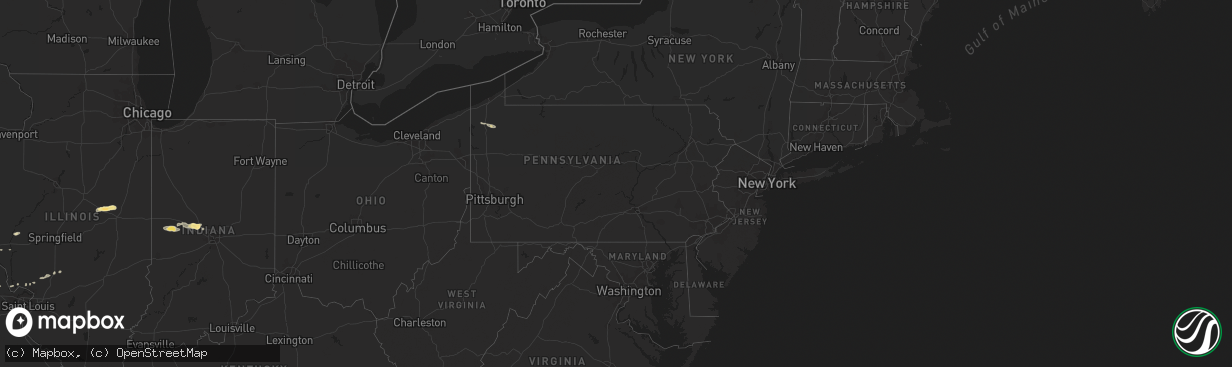 Hail map in Pennsylvania on August 25, 2016