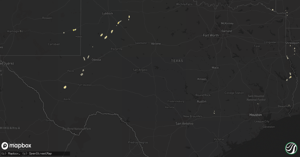 Hail map in Texas on August 25, 2016