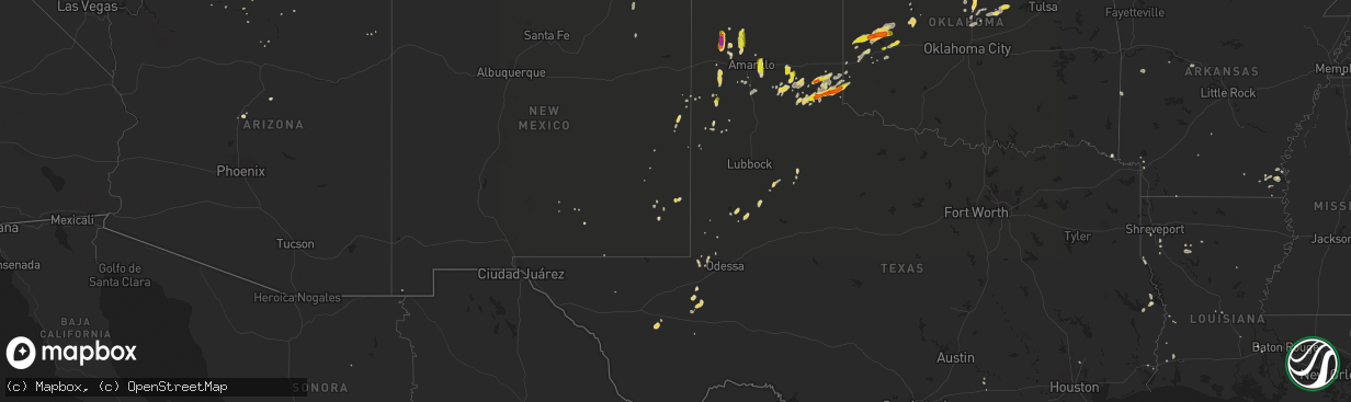 Hail map on August 25, 2016