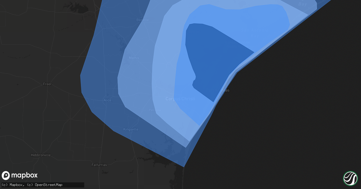 Hail map in Corpus Christi, TX on August 25, 2017