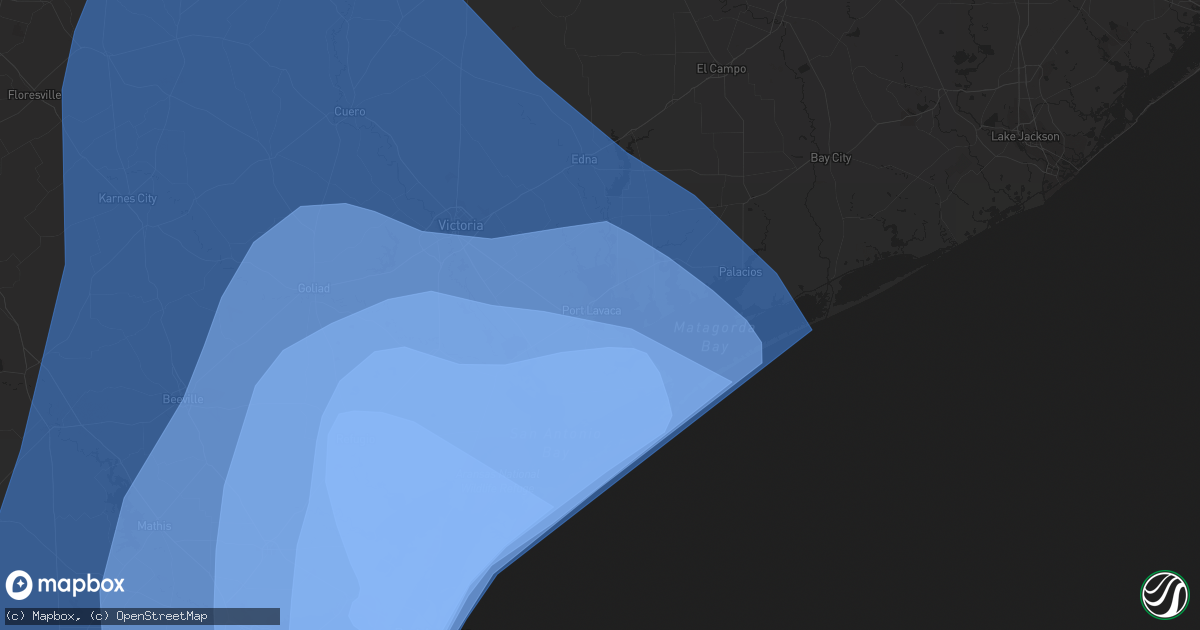 Hail map in Port Lavaca, TX on August 25, 2017