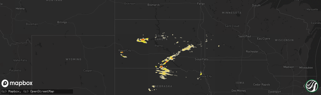 Hail map in South Dakota on August 25, 2017