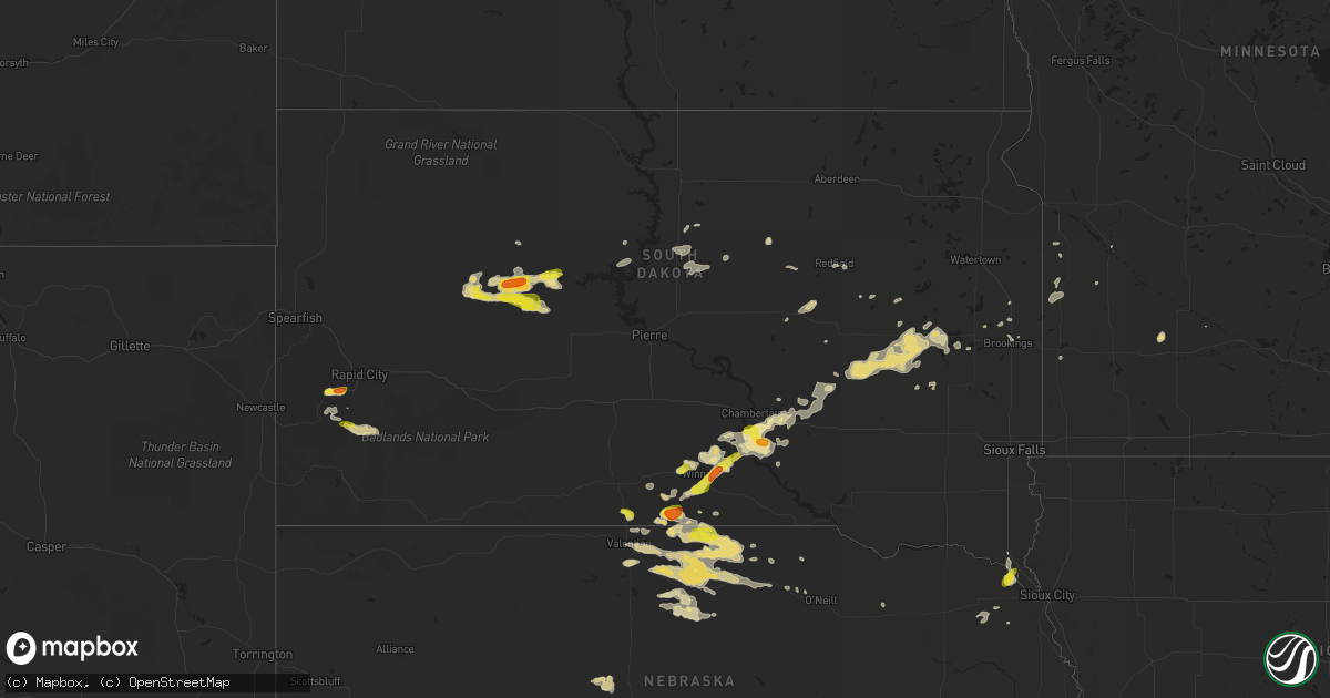 Hail map in South Dakota on August 25, 2017