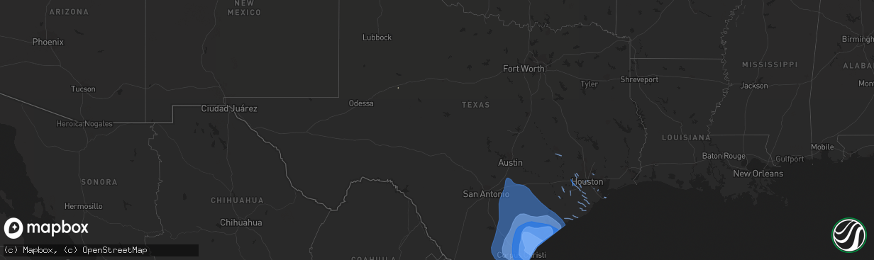 Hail map in Texas on August 25, 2017