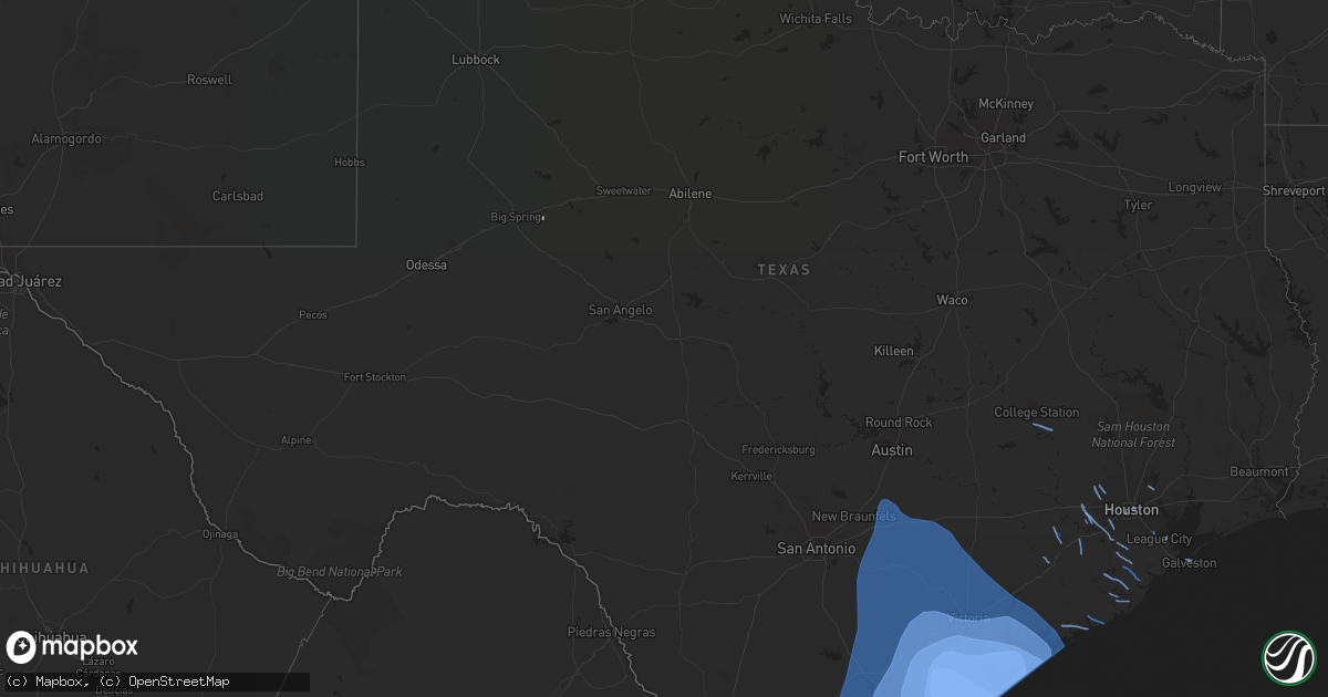 Hail map in Texas on August 25, 2017