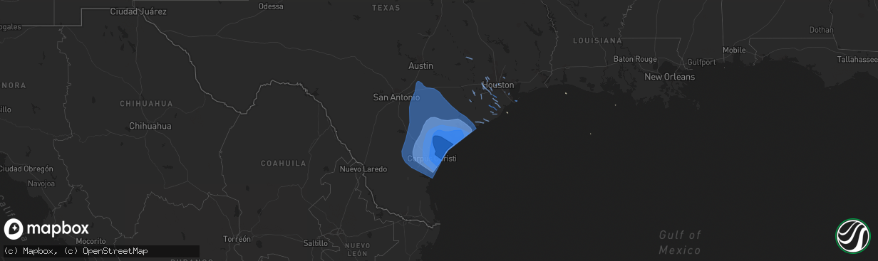 Hail map on August 25, 2017