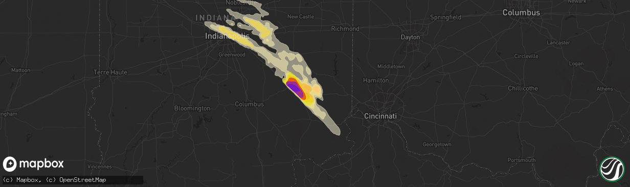 Hail map in Batesville, IN on August 25, 2018