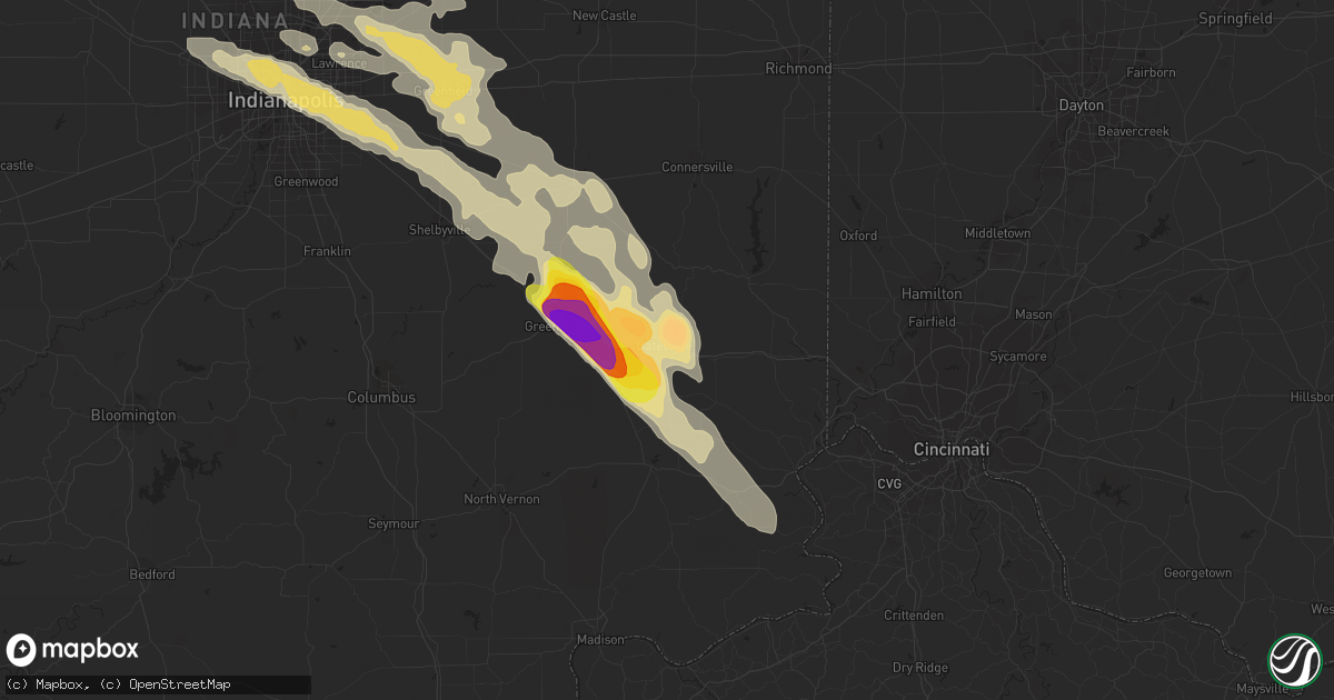 Hail map in Batesville, IN on August 25, 2018