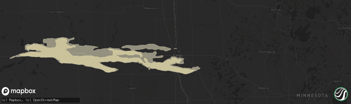 Hail map in Fargo, ND on August 25, 2018