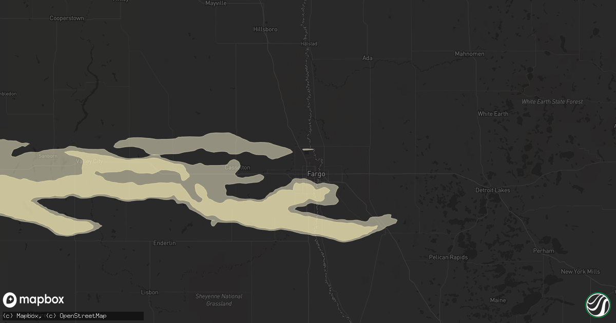 Hail map in Fargo, ND on August 25, 2018