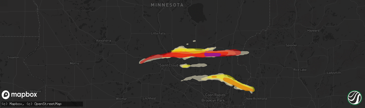 Hail map in Foley, MN on August 25, 2018