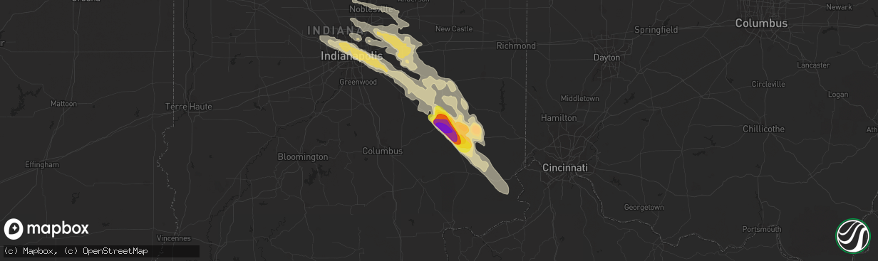 Hail map in Greensburg, IN on August 25, 2018