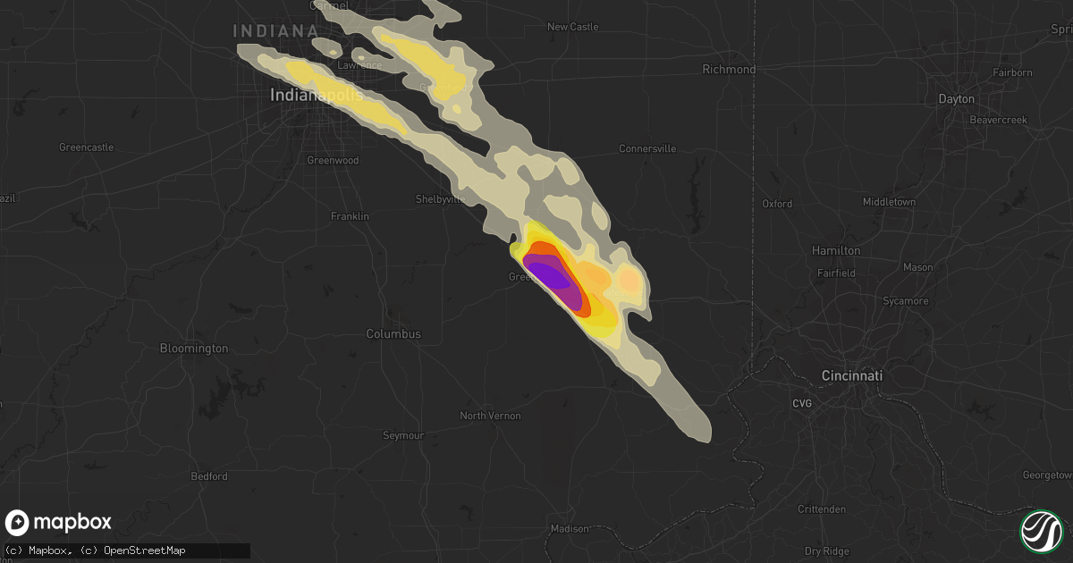 Hail map in Greensburg, IN on August 25, 2018