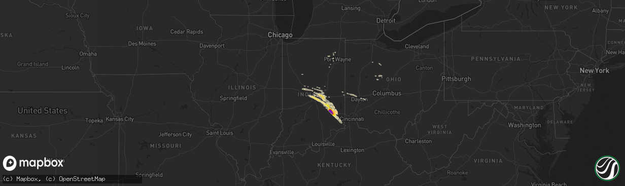 Hail map in Indiana on August 25, 2018