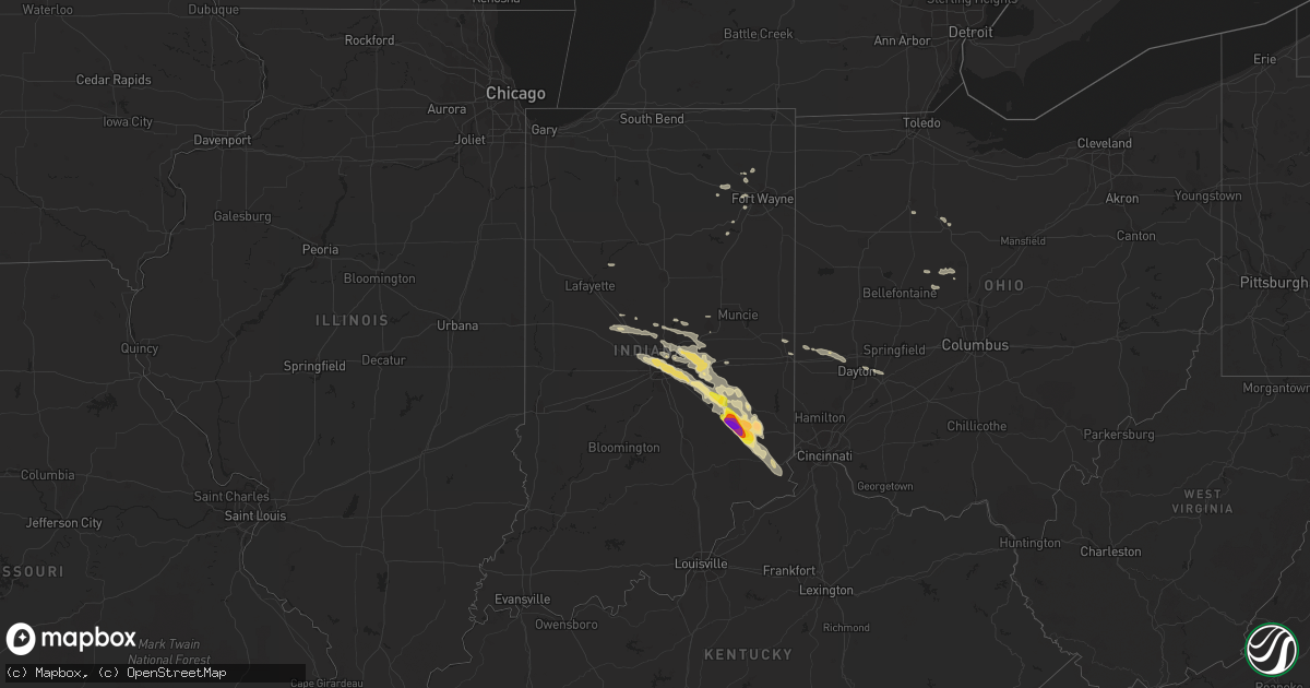 Hail map in Indiana on August 25, 2018
