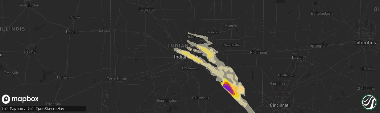 Hail map in Indianapolis, IN on August 25, 2018