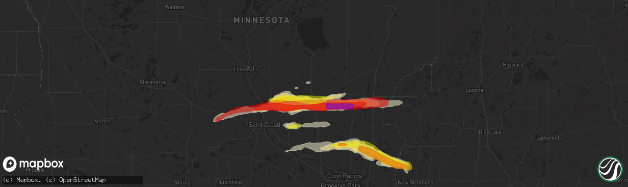 Hail map in Milaca, MN on August 25, 2018