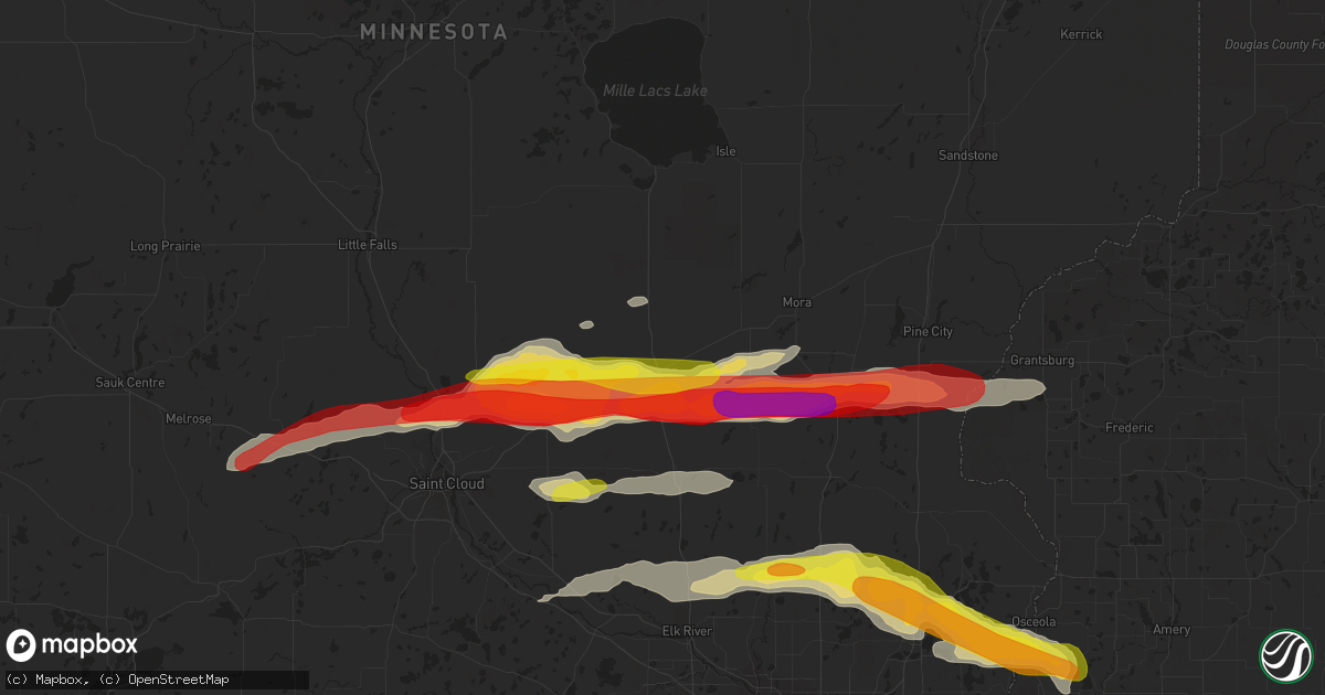 Hail map in Milaca, MN on August 25, 2018