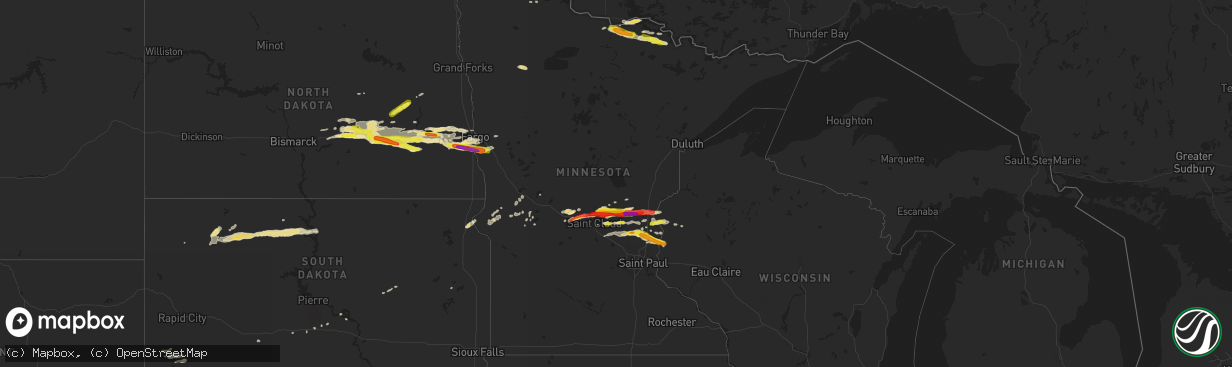 Hail map in Minnesota on August 25, 2018