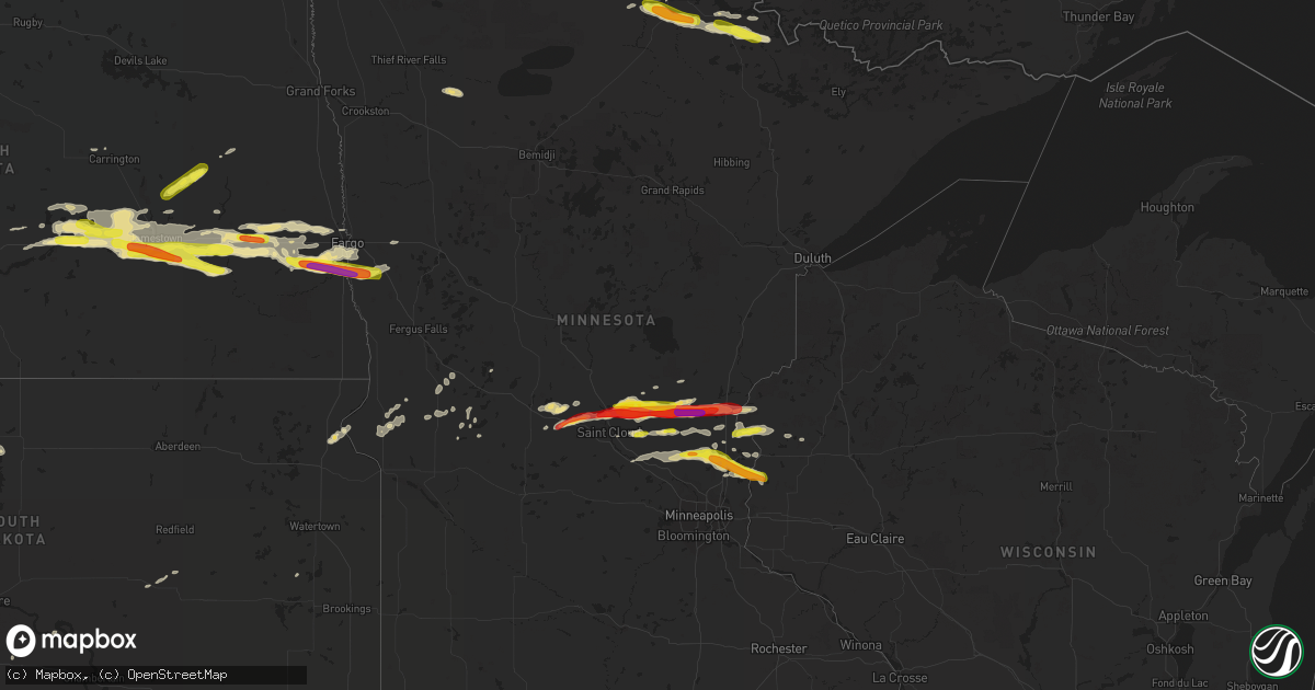 Hail map in Minnesota on August 25, 2018